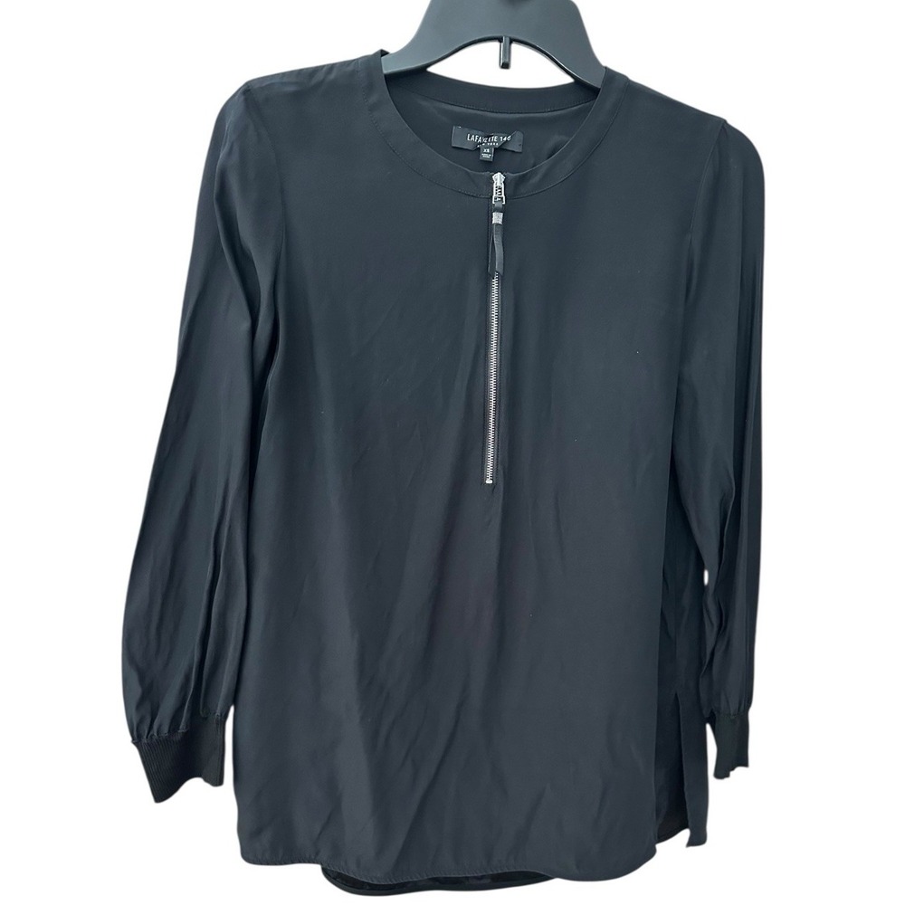 Lafayette 148 Blouse Top 100% Silk Women's Size XS Black Minimalist #AA7-3